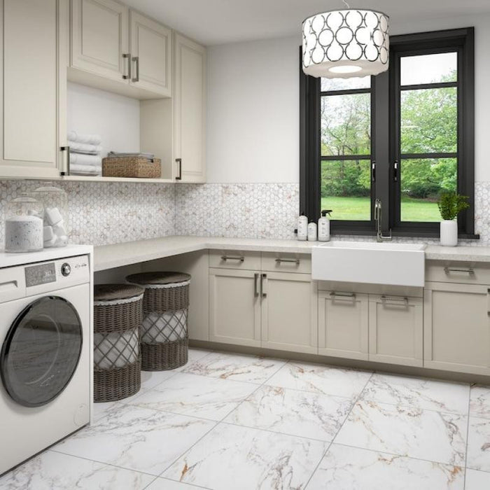 Calacatta Gem Polished 24x24 Marble Look Porcelain Tile 2