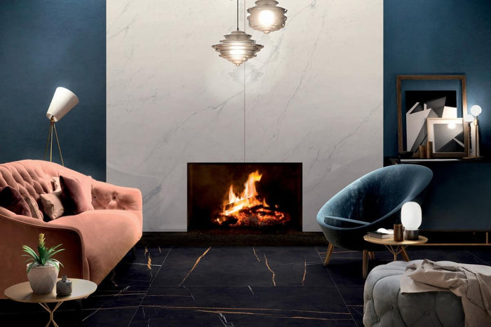 Sahara Noir Polished 24x48 Marble Look Porcelain Tile 2