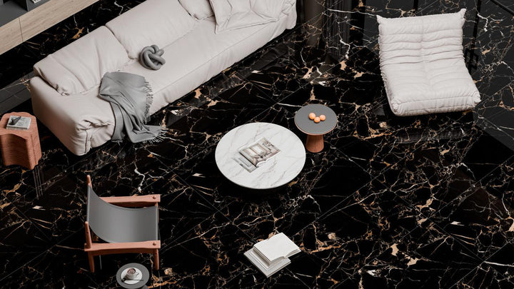 Nero Laurent 24x48 Polished Black Marble Look Porcelain Tile
