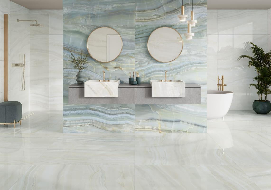 Chroma Blue 24x48 Polished Exotic Marble Look Porcelain Tile