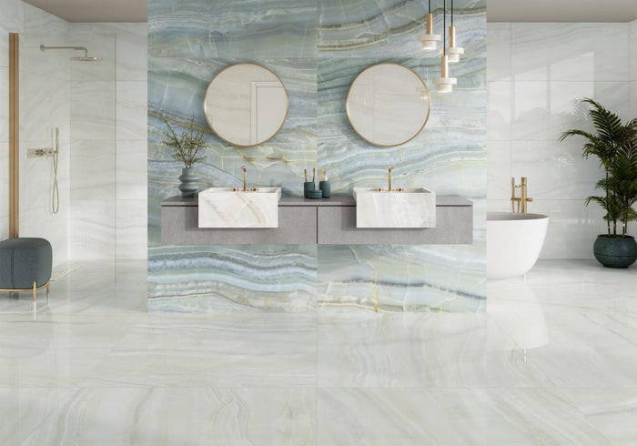 Chroma Blue 24x48 Polished Exotic Marble Look Porcelain Tile 4