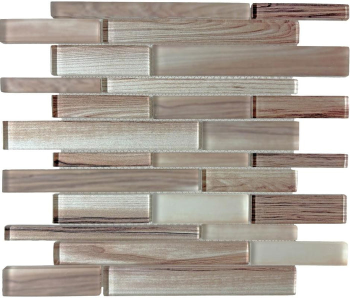 Light Wood Strips 12x12 Wood-Look Glass Mosaic Tile 1