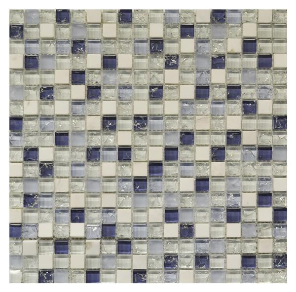 Carrara Blue and White 5/8" Crackle Glass Mosaic 12x12 Sheet