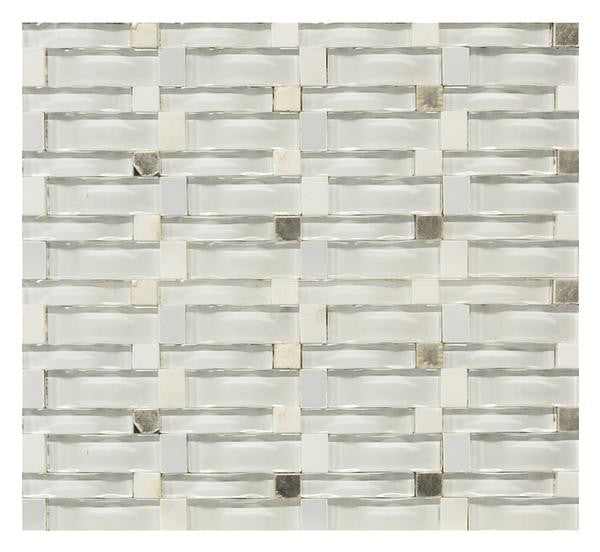 Super White Wavy Glass Metal and Stone Mosaic Tile 13x11 Sheet