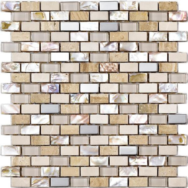 Nacar Arena Brick Glass and Stone Mosaic Tile 12x12 Sheet