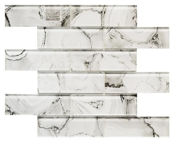 Silver 2x6 Glass Mosaic Tile 12x12 Sheet 1