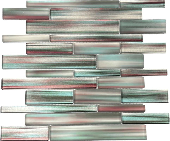 Teal Frost and Clear Glass Strips Mosaic Tile 12x12 Sheet 1