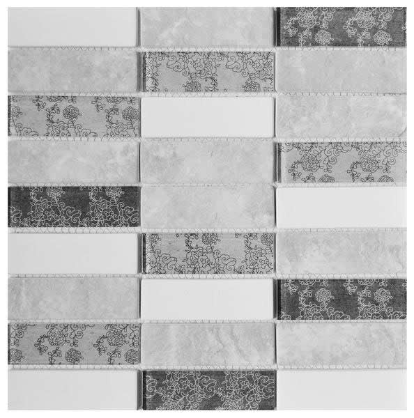 Dark and Light Grey 1.5x4 Soldier Glass Mosaic Tile 12x12 Sheet