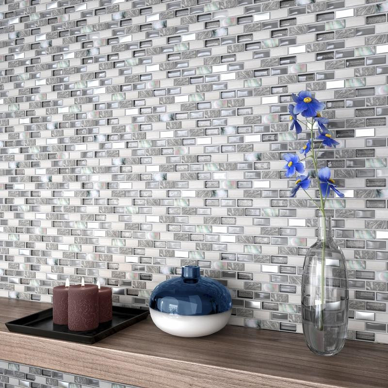 Nacar Stone and Glass Brick Mosaic Tile 12x12 Sheet