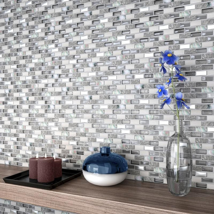 Nacar Stone and Glass Brick Mosaic Tile 12x12 Sheet