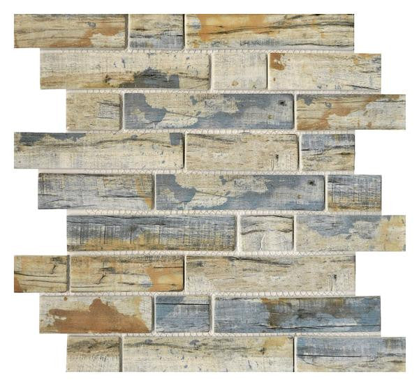 Bark Bay Linear Glass Mosaic Tile 12x12 Sheet 1