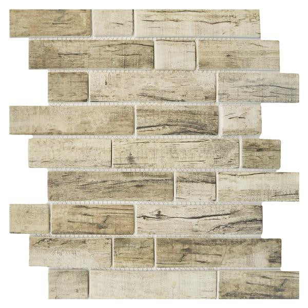 Bark Linden Linear Glass Mosaic Tile 12x12 Sheet
