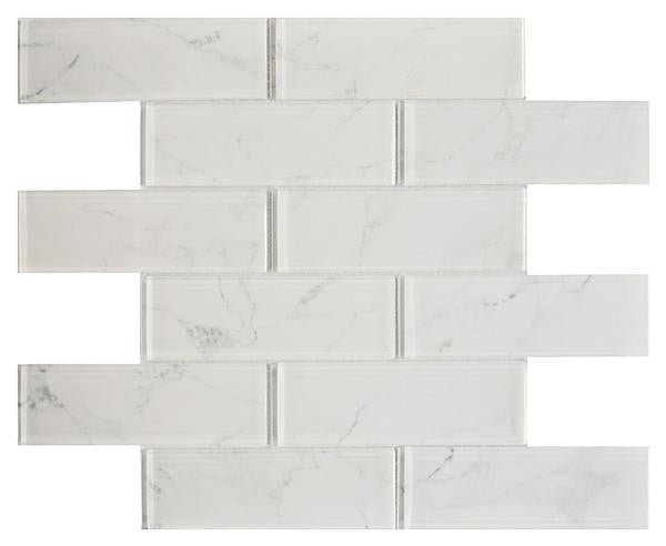 Carrara 2x6 Glass Mosaic Tile 12x12 Sheet