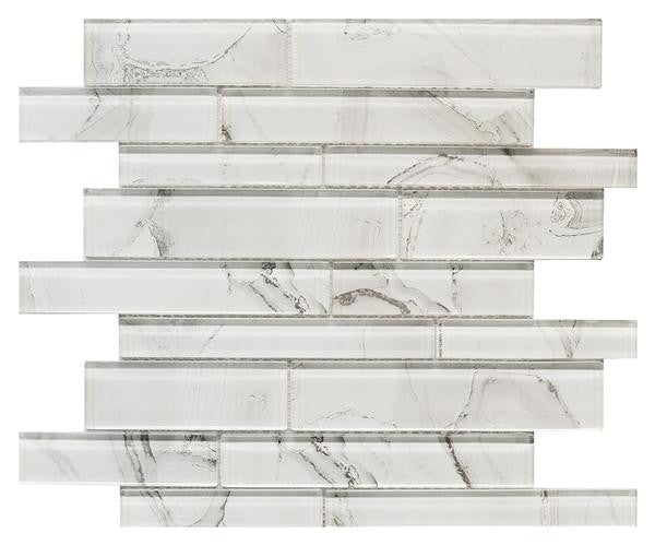 Silver Cloud Linear Glass Mosaic Tile 12x12 Sheet