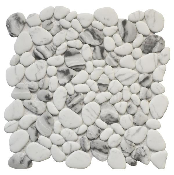 Carrara Grey Glass Pebble Mix Mosaic 12x12 Sheet