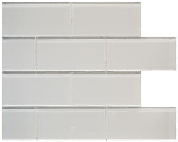 Metro White 3x6 Glass Mosaic Tile 12x12 Sheet 1