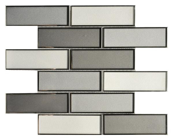 Grey Blend 2x6 Mirror Glass Mosaic Tile 12x12 Sheet 1