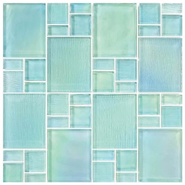 Avalon Seafoam Puzzle Glass Mosaic Tile 12x12 Sheet 1
