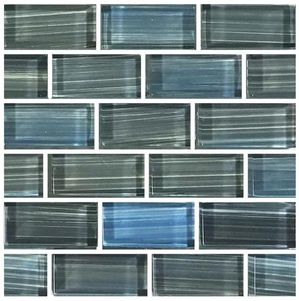 Watercolors Blue Gray 1x2 Glass Mosaic Tile 12x12 Sheet