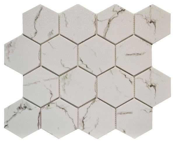 Carrara 3" Hex Glass Mosaic Tile 10x12 Sheet 2