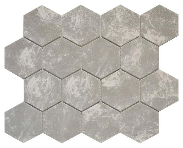 Grey Marble 3" Hex Glass Mosaic Tile 10x12 Sheet 1