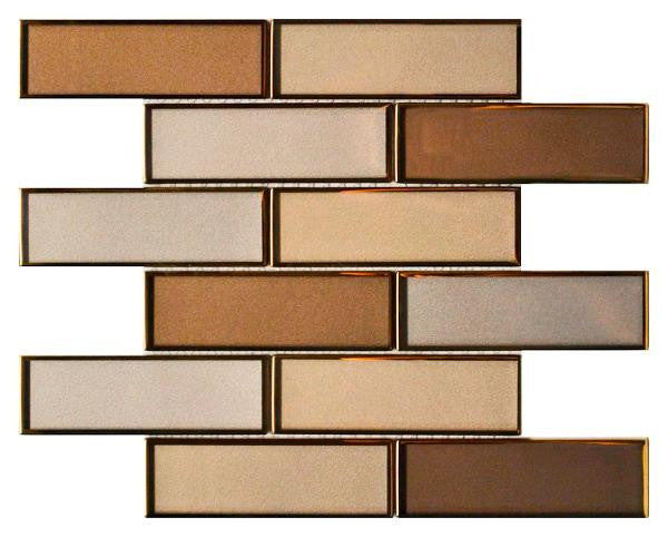 Tan Blend 2x6 Mirror Glass Mosaic Tile 12x12 Sheet