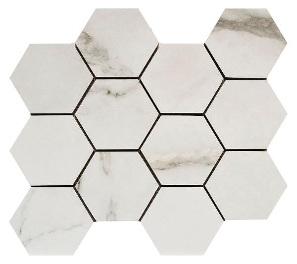 Canova Arabescata 3" Hex Matte Porcelain Mosaic Tile 14x12 Sheet