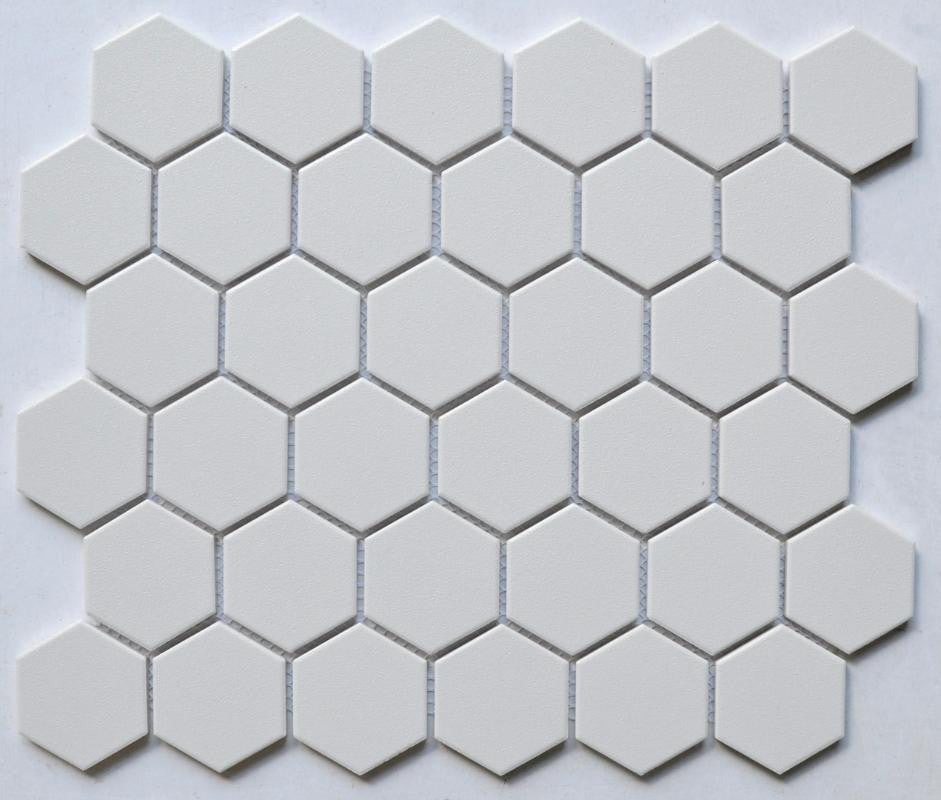 White 2" Hex Porcelain Mosaic Tile 11x13 Sheet