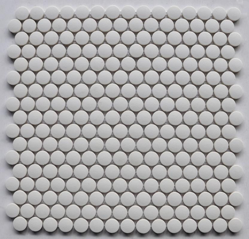 White Penny Round Matte Porcelain Mosaic Tile 12x12 Sheet