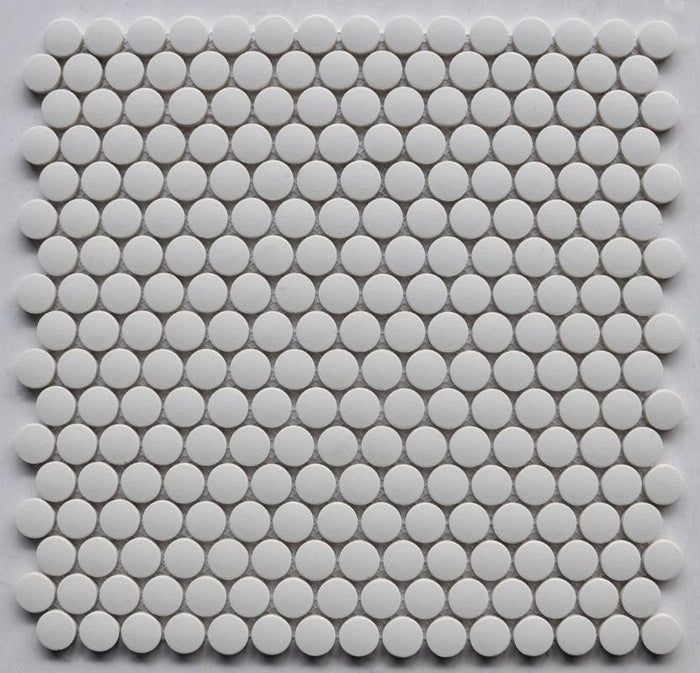 White Penny Round Matte Porcelain Mosaic Tile 12x12 Sheet 1