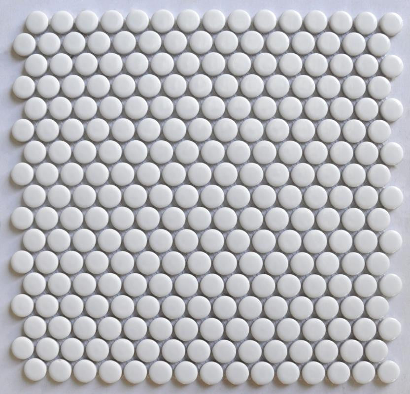 White Penny Round Glossy Porcelain Mosaic Tile 12x12 Sheet