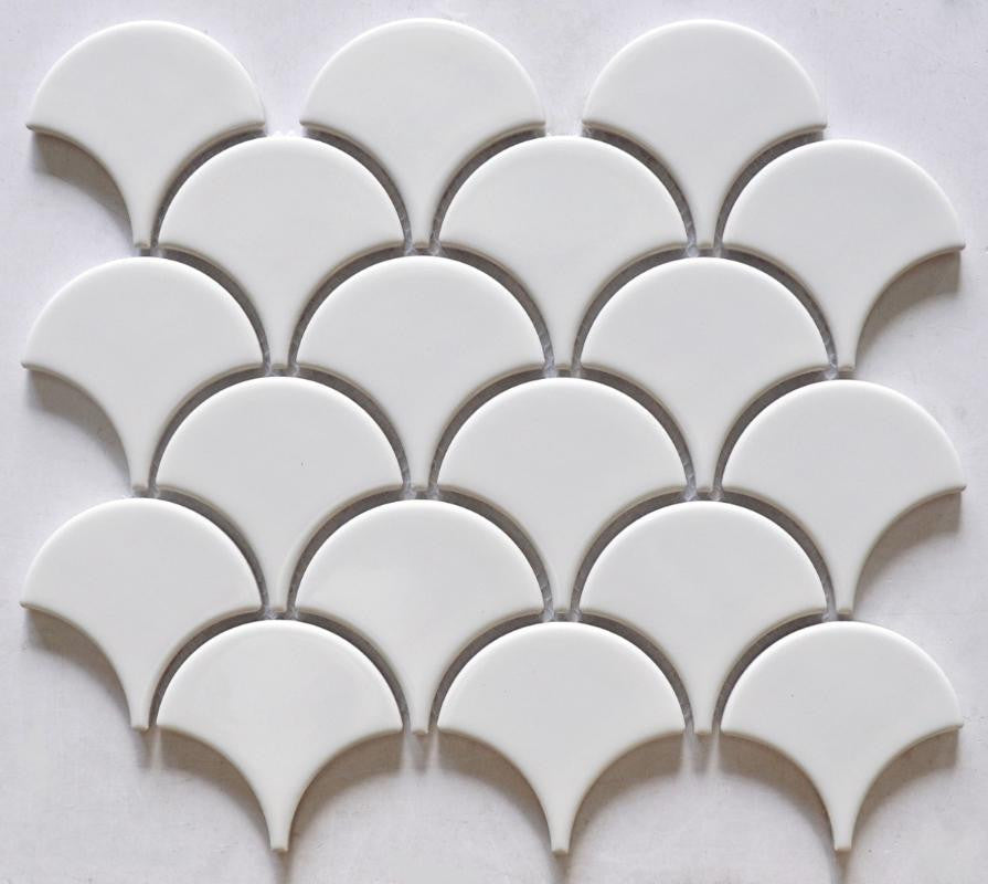 White Glossy Scales Porcelain Mosaic Tile 9x10 Sheet