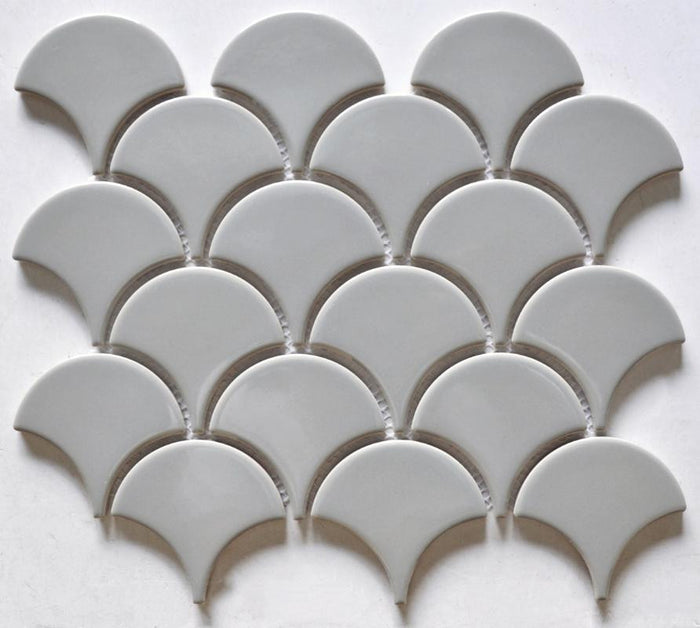 Grey Glossy Scales Porcelain Mosaic Tile 9x10 Sheet 1
