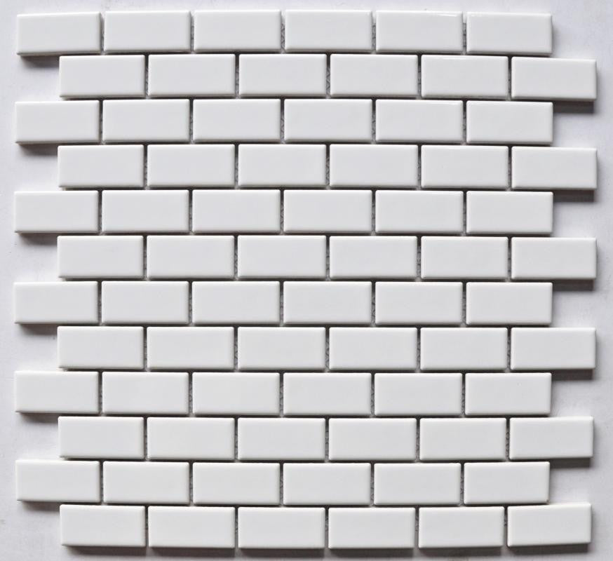 White Glossy 1x2 Porcelain Brick Mosaic Tile 12x12 Sheet