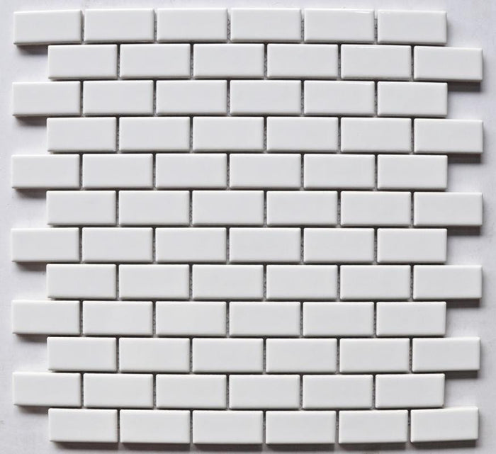 White Glossy 1x2 Porcelain Brick Mosaic Tile 12x12 Sheet 1