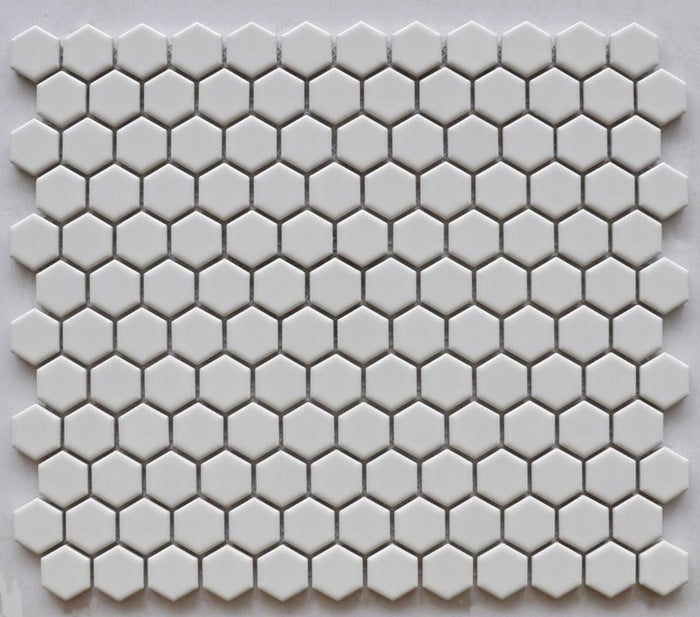 White Glossy 1" Hex Porcelain Mosaic Tile 10x12 Sheet 1