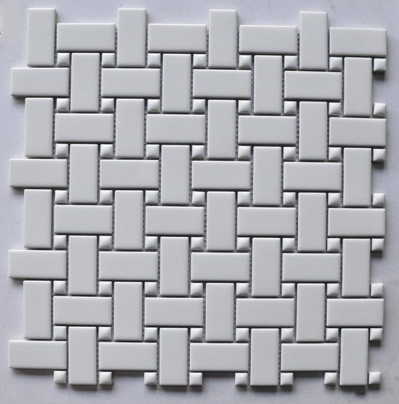 White Glossy Basketweave Porcelain Mosaic Tile 12x12 Sheet