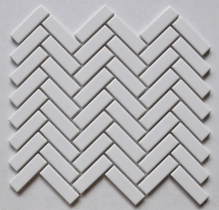 White Glossy Herringbone Porcelain Mosaic Tile 11x11 Sheet 1