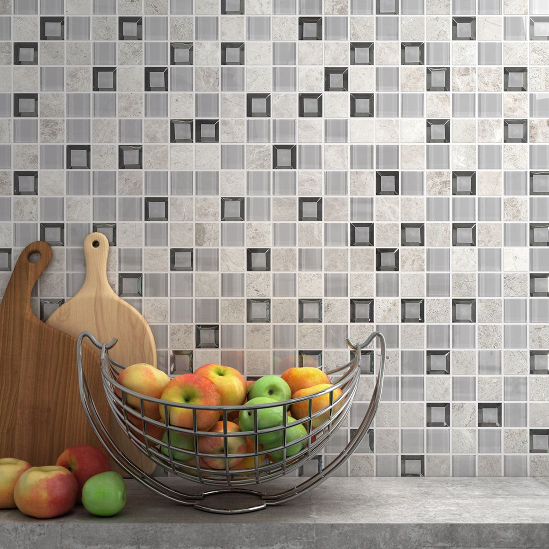 Keops Gris 2x2 Glass Mosaic Tile 12x12 Sheet