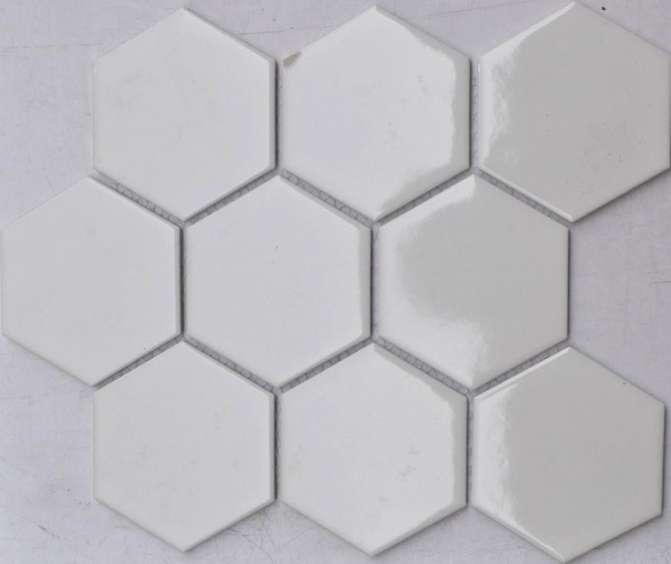White Glossy 4" Hex Porcelain Mosaic Tile 10x12 Sheet
