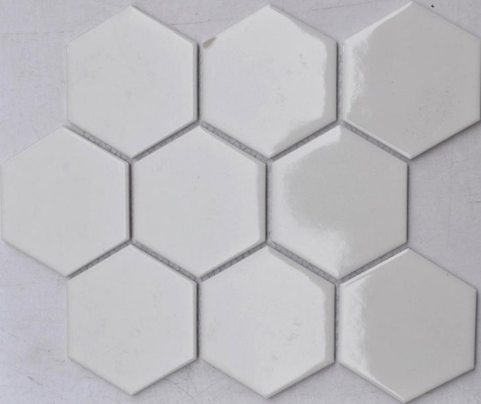 White Glossy 4" Hex Porcelain Mosaic Tile 10x12 Sheet 1