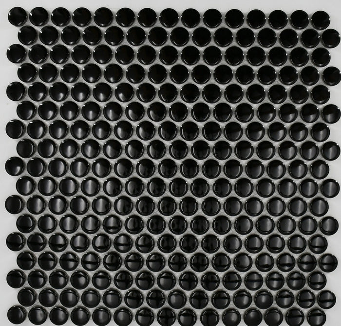 Black Glossy 1" Penny Round Porcelain Mosaic Tile 12x12 Sheet 1