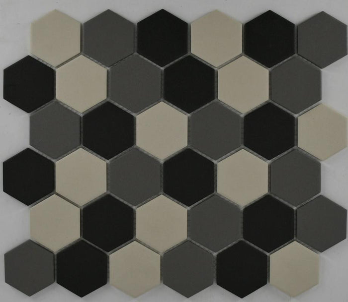Grey Blend 2" Hex Matte Porcelain Mosaic Tile 10x12 Sheet 1