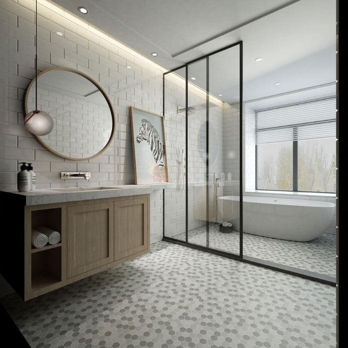 Grey Blend 2" Hex Matte Porcelain Mosaic Tile 10x12 Sheet 3