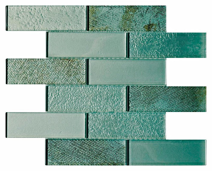 Mint Metallic 2x6 Glass Mosaic Tile 12x12 Sheet 1