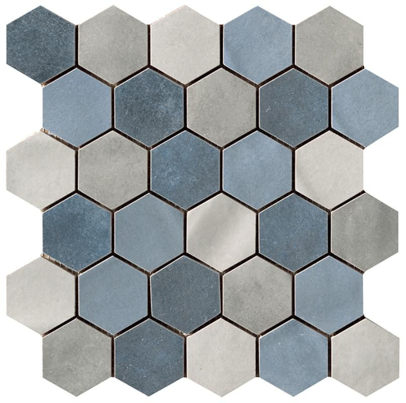 Materia Prima Mix Blue 2" Hex Porcelain Mosaic Tile 10x10 Sheet
