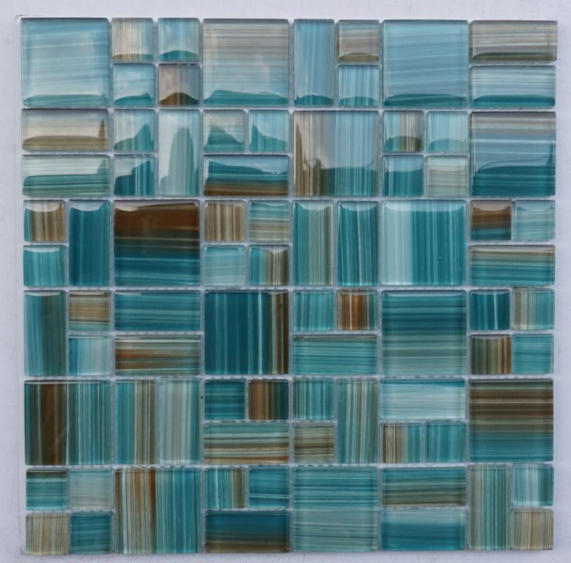 Pure Aqua Puzzle Glass Mosaic 12x12 Sheet