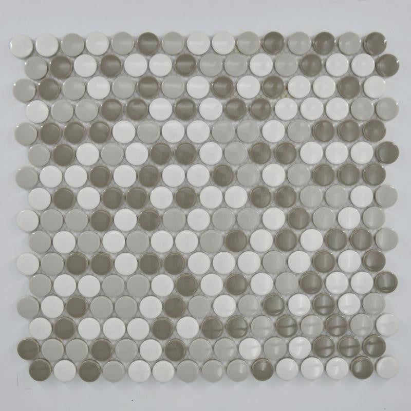 Grey Blend Penny Round Porcelain Mosaic Tile 12x12 Sheet
