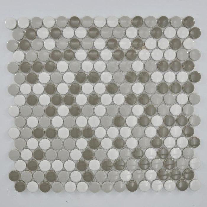 Mosaico de Porcelana Redondo de Canto Rodado Mezcla Gris Hoja 12x12 1