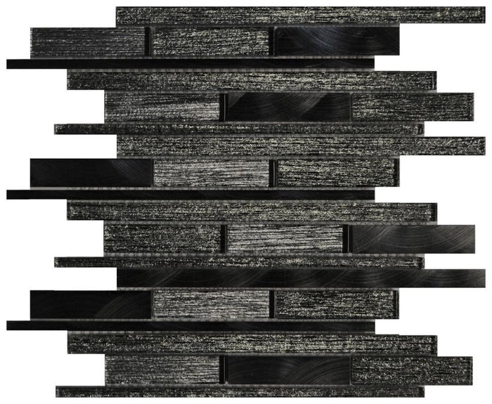Silk Black Linear Glass Mosaic Tile 12x12 Sheet 1